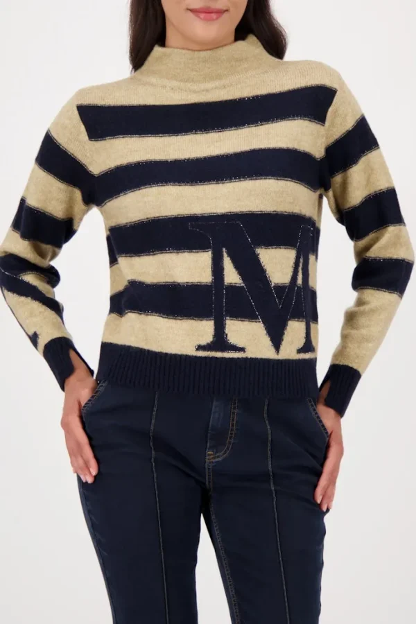 Pull Col Cheminée Manches Longues Rayé Motif Placé Strass