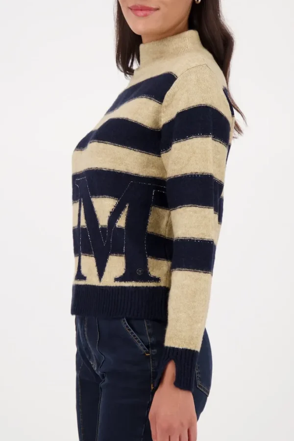 Pull Col Cheminée Manches Longues Rayé Motif Placé Strass – Image 2