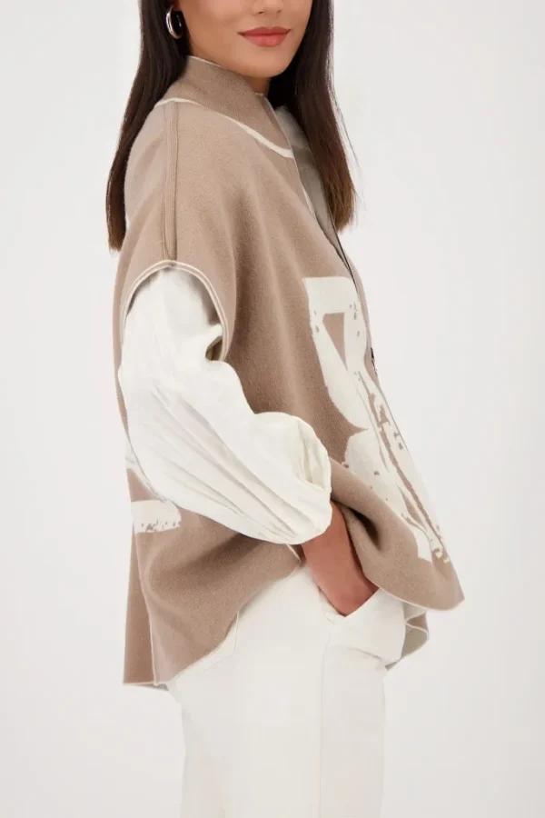 Gilet Cape Col Montant Manches Courtes Zippé Strass Jacquard Réversible Deux Poches – Image 2