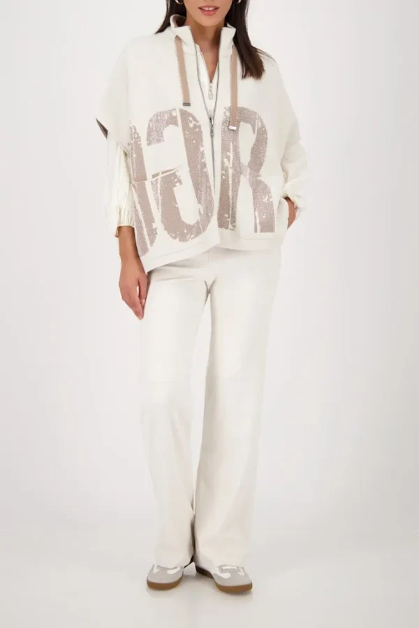 Gilet Cape Col Montant Manches Courtes Zippé Strass Jacquard Réversible Deux Poches – Image 5