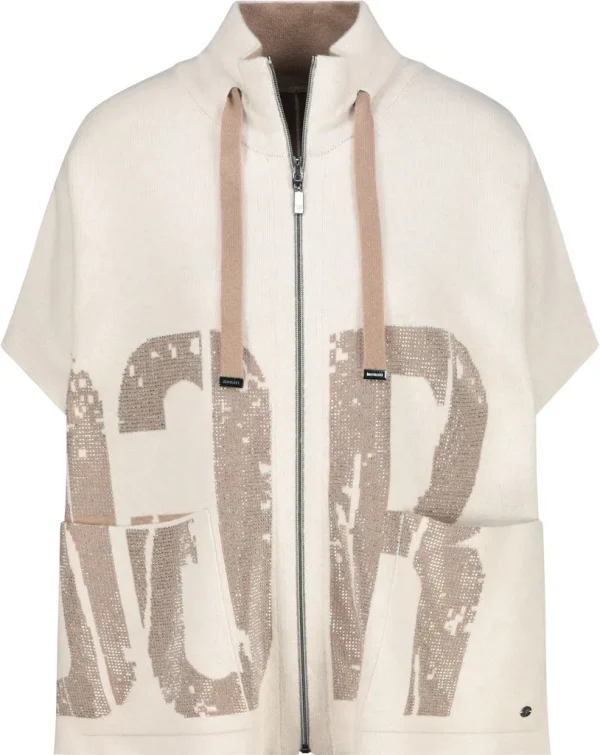 Gilet Cape Col Montant Manches Courtes Zippé Strass Jacquard Réversible Deux Poches – Image 6