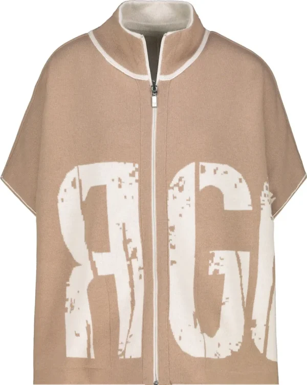Gilet Cape Col Montant Manches Courtes Zippé Strass Jacquard Réversible Deux Poches – Image 7