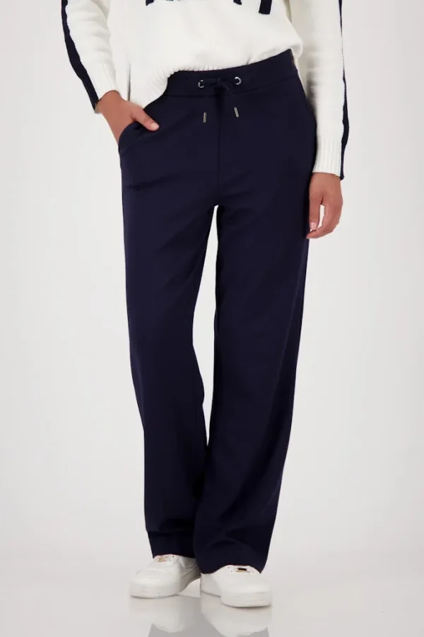 Pantalon Long Droit Taille Élastique Avec Cordons Uni
