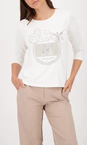 Tee Shirt Col Rond Manches Trois Quarts Motif Placé Strass