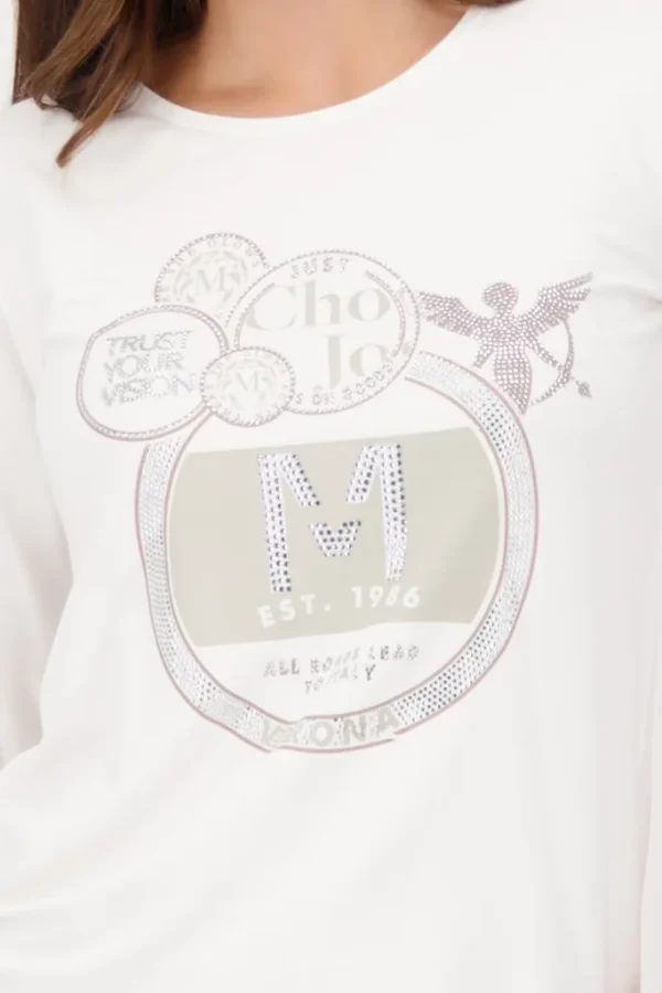 Tee Shirt Col Rond Manches Trois Quarts Motif Placé Strass – Image 4