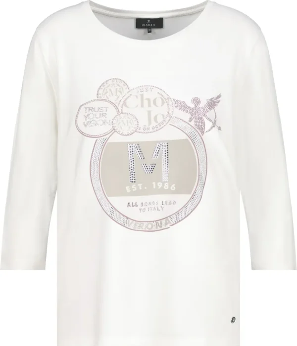 Tee Shirt Col Rond Manches Trois Quarts Motif Placé Strass – Image 6