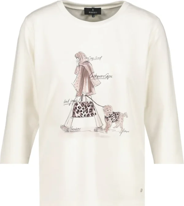 Tee Shirt Col Rond Manches Trois-quarts Motif Placé Promeneuse Avec Chien – Image 6