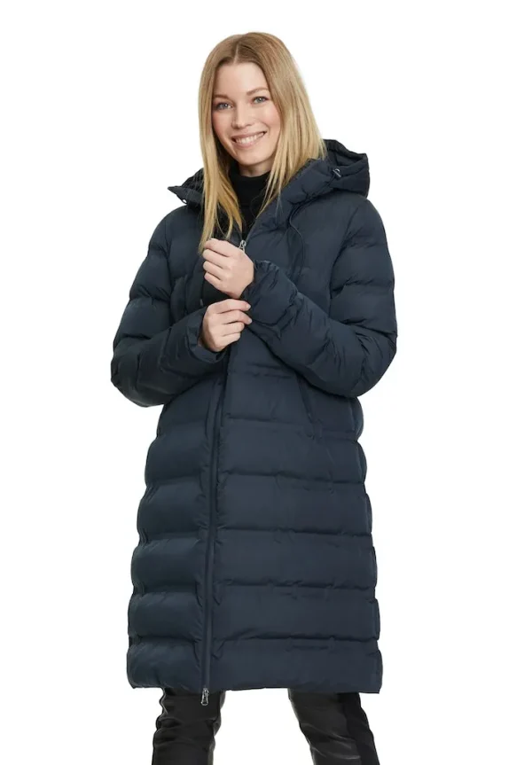 Parka Mi-Longues Manches Longues Col Montant Capuche Zippée Deux Poches