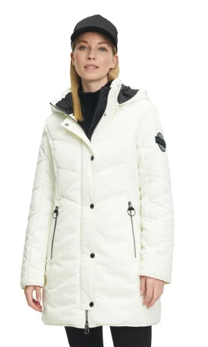 Parka Mi-Longue Col Montant Capuche Amovible Manches Longues Zippée Pressions Deux Poches Zippées Unie