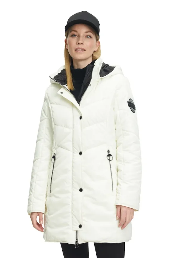 Parka Mi-Longue Col Montant Capuche Amovible Manches Longues Zippée Pressions Deux Poches Zippées Unie