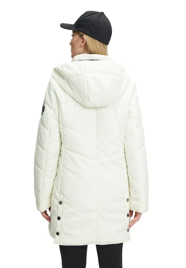 Parka Mi-Longue Col Montant Capuche Amovible Manches Longues Zippée Pressions Deux Poches Zippées Unie – Image 4