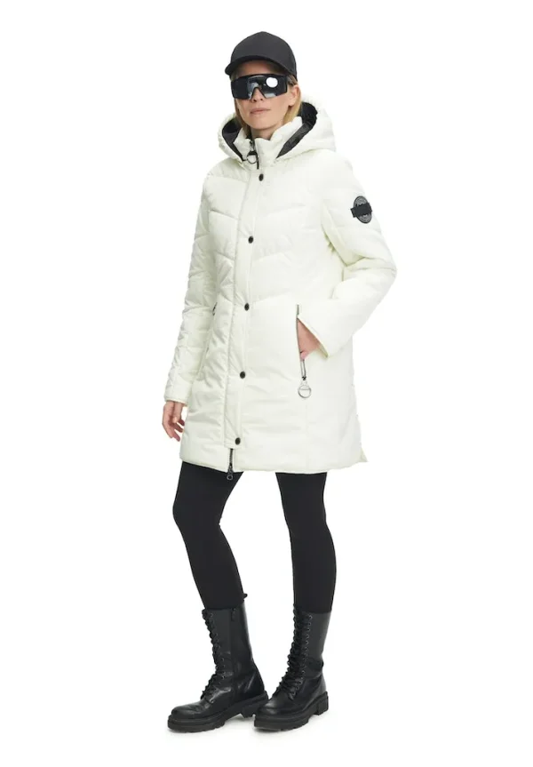 Parka Mi-Longue Col Montant Capuche Amovible Manches Longues Zippée Pressions Deux Poches Zippées Unie – Image 5
