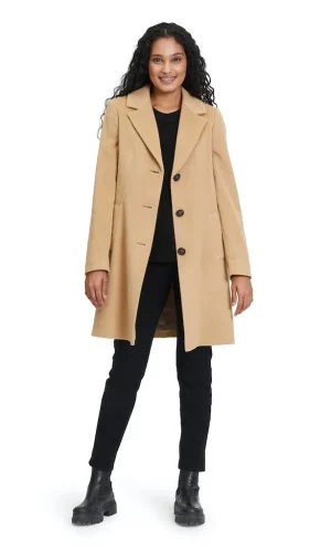 Manteau Mi-Long Manches Longues Boutonné Deux Poches Uni