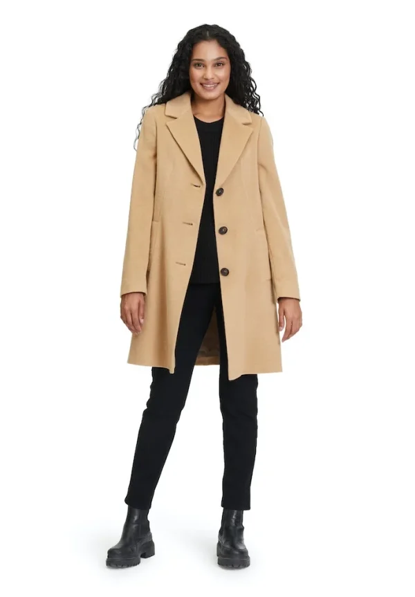 Manteau Mi-Long Manches Longues Boutonné Deux Poches Uni