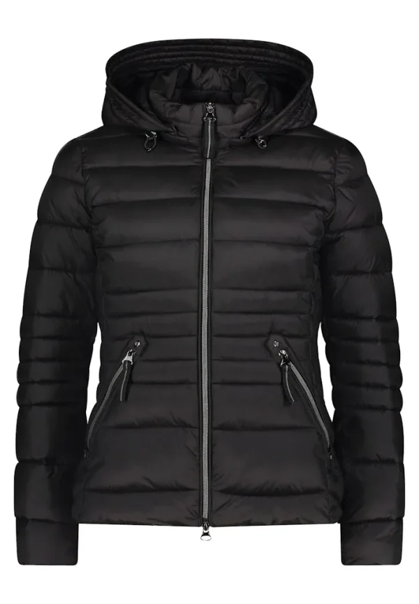 Parka Courte Col Montant Capuche Amovible Manches Longues Zippée Deux Poches Zippées Unie – Image 2