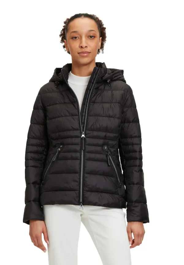 Parka Courte Col Montant Capuche Amovible Manches Longues Zippée Deux Poches Zippées Unie
