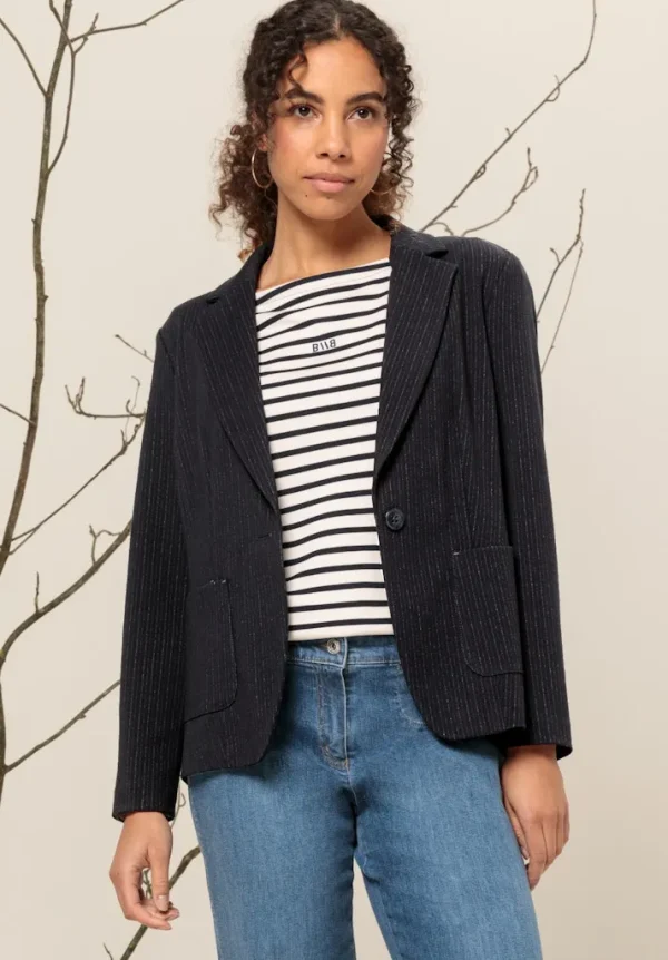 Blazer Manches Longues Boutonné Deux Poches Rayé