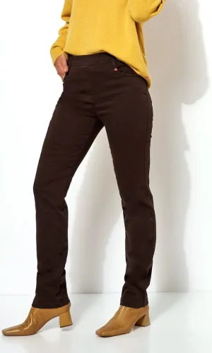 Pantalon Long Taille Moyenne Elastique Cinq Poches Slim Uni