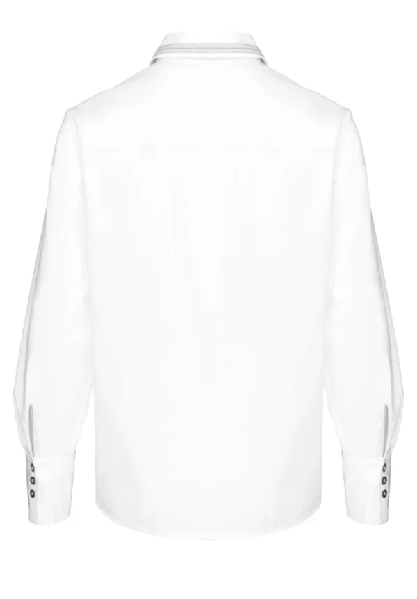 Chemise Manches Longues Boutonné Un Poche Unie – Image 5