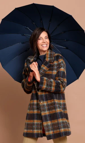 Manteau Mi-long Manches Longues Imprimé Carreaux Ecossais