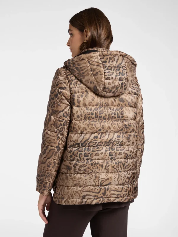 Doudoune Manches Longues à Capuche Amovible Zippée Reversible Deux Poches Imprimé Léopard Et Unie – Image 3