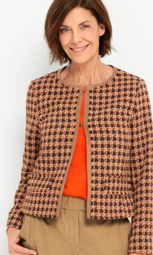 Veste Manches Longues Bord à Bord Deux Poches Tweed Agrafes Col