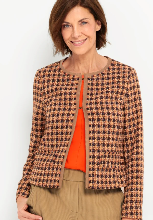 Veste Manches Longues Bord à Bord Deux Poches Tweed Agrafes Col