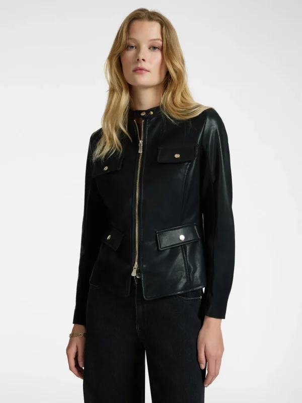 Veste Courte Manches Longues Zippée Deux Poches Bimatière Unie