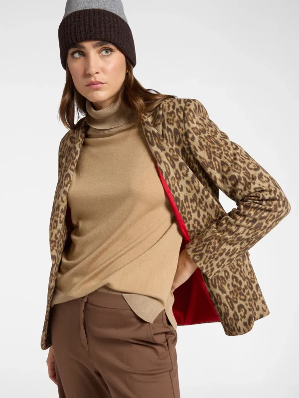 Blazer Manches Longues Un Bouton Deux Poches Imprimé Léopard