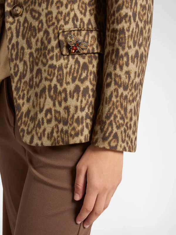 Blazer Manches Longues Un Bouton Deux Poches Imprimé Léopard – Image 3