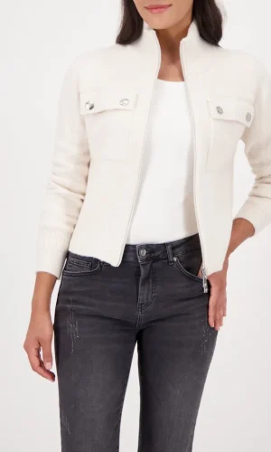 Veste Courte Col Montant Manches Longues Zippé Deux Poches Unie