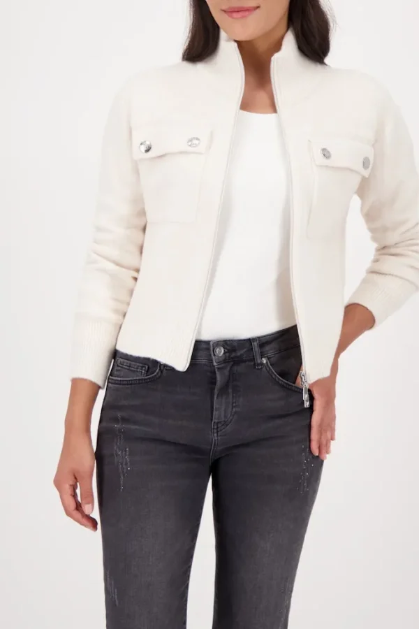 Veste Courte Col Montant Manches Longues Zippé Deux Poches Unie
