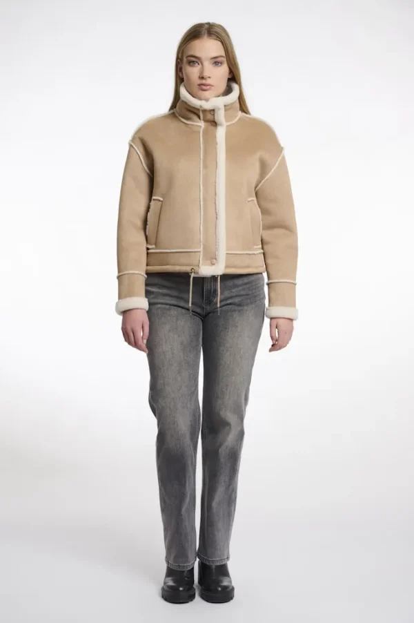 Blouson Fourré Court Aviateur Col Montant Manches Longues Zippé Deux Poches Uni – Image 4