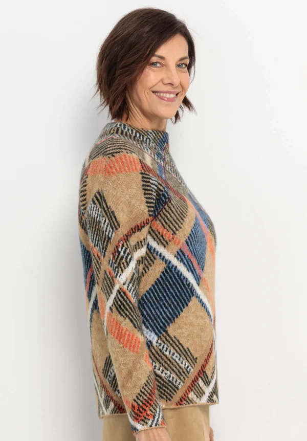 Pull Col Montant Manches Longues Imprimé Carreaux – Image 2