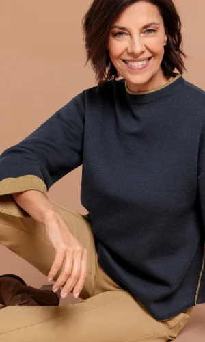 Pull Col Montant Manches Longues Bicolore