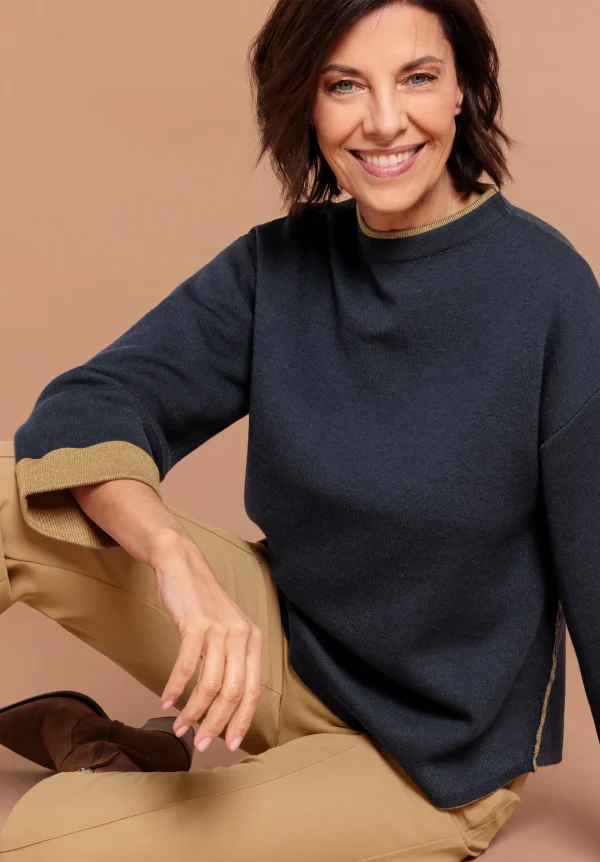 Pull Col Montant Manches Longues Bicolore