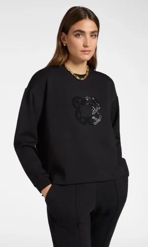 Sweat Col Rond Manches Longues Motif Placé Logo Strass
