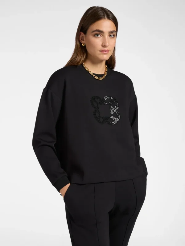 Sweat Col Rond Manches Longues Motif Placé Logo Strass