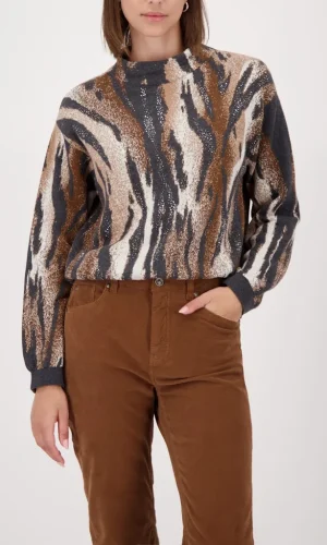 Pull Col Montant Manches Longues Imprimé Zèbre Strass