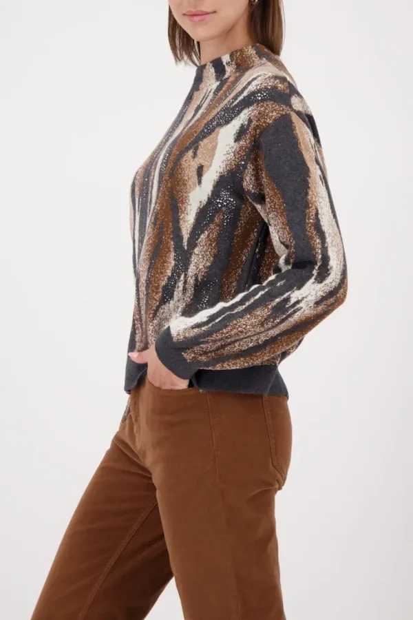 Pull Col Montant Manches Longues Imprimé Zèbre Strass – Image 2