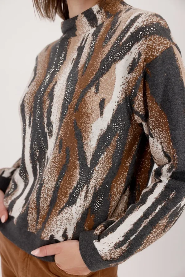 Pull Col Montant Manches Longues Imprimé Zèbre Strass – Image 4