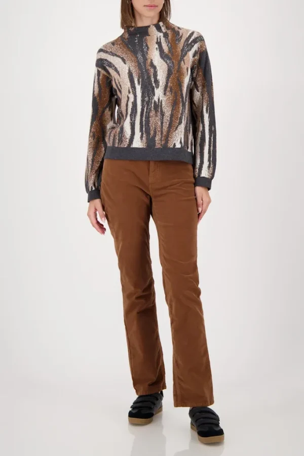 Pull Col Montant Manches Longues Imprimé Zèbre Strass – Image 5