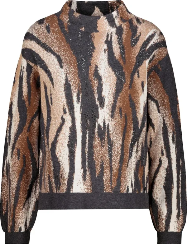 Pull Col Montant Manches Longues Imprimé Zèbre Strass – Image 6