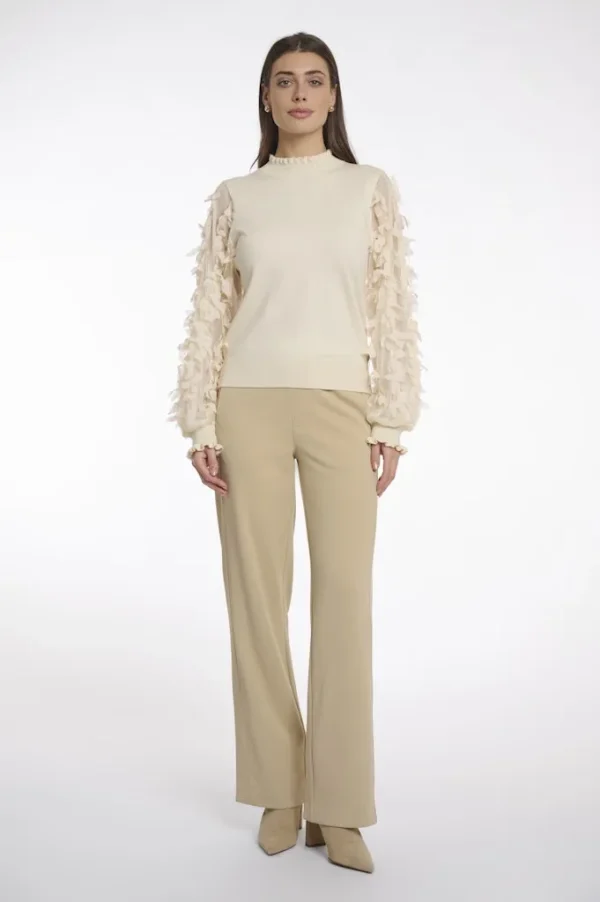 Pull Col Cheminée Manches Longues Transparentes Details Fantaisie Uni – Image 4