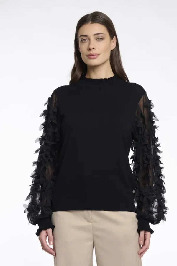 Pull Col Cheminée Manches Longues Transparentes Details Fantaisie Uni – Image 5