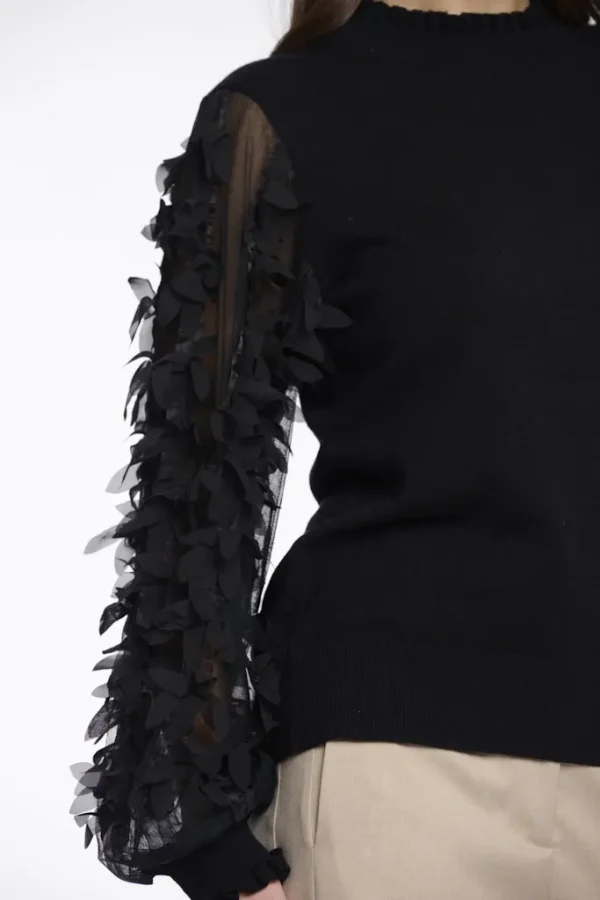 Pull Col Cheminée Manches Longues Transparentes Details Fantaisie Uni – Image 6