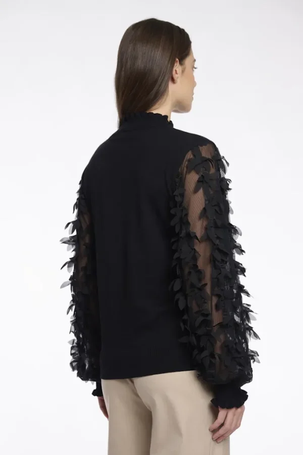 Pull Col Cheminée Manches Longues Transparentes Details Fantaisie Uni – Image 7