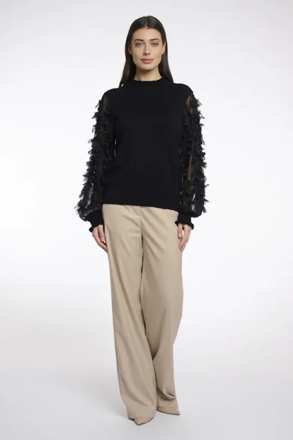 Pull Col Cheminée Manches Longues Transparentes Details Fantaisie Uni – Image 8