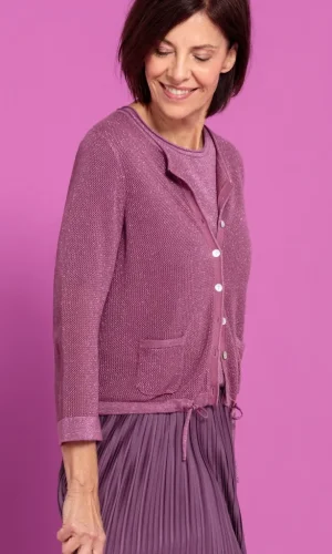 Gilet Manches Longues Boutonné Deux Poches Cordons Bas Métallisé Uni