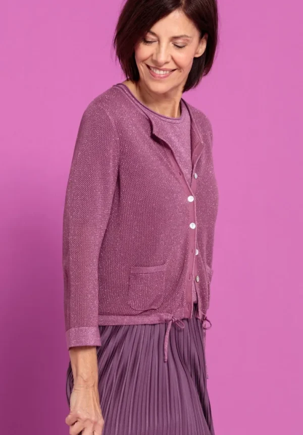 Gilet Manches Longues Boutonné Deux Poches Cordons Bas Métallisé Uni
